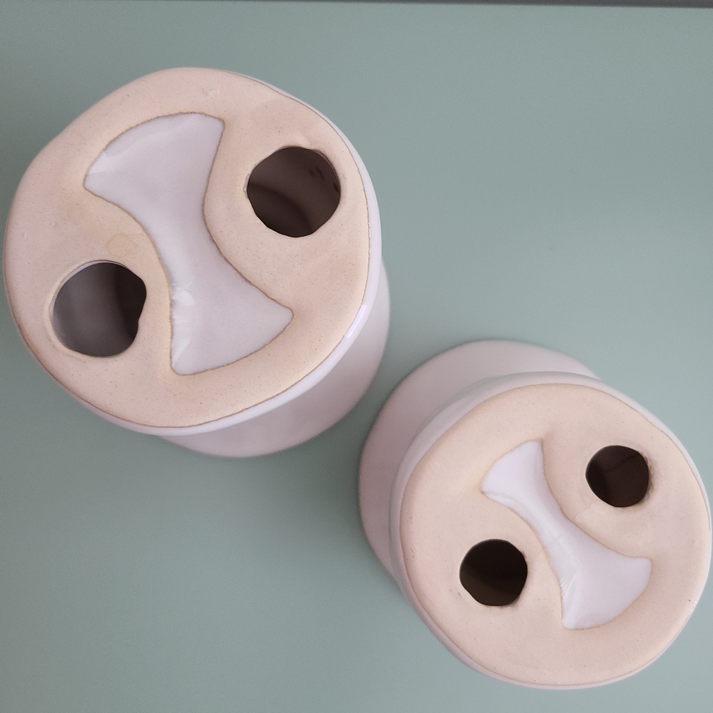 White Ceramic Pillar And Taper Candle Holders - Set Of 2 - Picture 5 of 8
